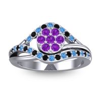 Amethyst Fashion Ring In 14k White Gold With Swiss Blue Topaz And Black Onyx – Vitati Statement Ring