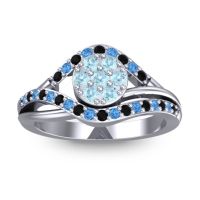 Aquamarine Fashion Ring In 14k White Gold With Black Onyx And Swiss Blue Topaz – Vitati Statement Ring