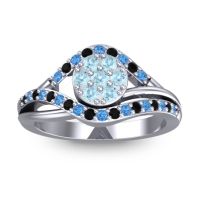 Aquamarine Fashion Ring In 14k White Gold With Swiss Blue Topaz And Black Onyx – Vitati Statement Ring
