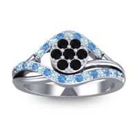 Black Onyx Fashion Ring In 14k White Gold With Aquamarine And Swiss Blue Topaz – Vitati Statement Ring