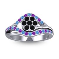 Black Onyx Fashion Ring In 14k White Gold With Swiss Blue Topaz And Amethyst – Vitati Statement Ring