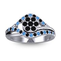 Black Onyx Fashion Ring In 14k White Gold With Swiss Blue Topaz – Vitati Statement Ring