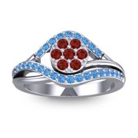 Garnet Fashion Ring In 14k White Gold With Swiss Blue Topaz – Vitati Statement Ring