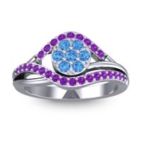 Swiss Blue Topaz Fashion Ring In 14k White Gold With Amethyst – Vitati Statement Ring