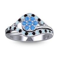 Swiss Blue Topaz Fashion Ring In 14k White Gold With Aquamarine And Black Onyx – Vitati Statement Ring