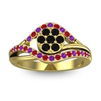 Black Onyx Fashion Ring In 14k Yellow Gold With Amethyst And Ruby – Vitati Statement Ring