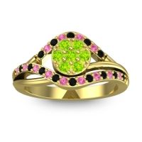 Peridot Fashion Ring In 14k Yellow Gold With Black Onyx And Pink Tourmaline – Vitati Statement Ring