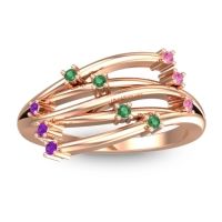 Emerald Fashion Ring In 14K Rose Gold With Pink Tourmaline And Amethyst – Cayana Dainty Ring