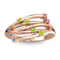 Peridot Fashion Ring In 14K Rose Gold With Pink Tourmaline And Swiss Blue Topaz – Cayana Dainty Ring