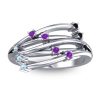 Amethyst Fashion Ring In 14k White Gold With Black Onyx And Aquamarine – Cayana Dainty Ring