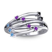 Amethyst Fashion Ring In 14k White Gold With Black Onyx And Swiss Blue Topaz – Cayana Dainty Ring