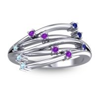 Amethyst Fashion Ring In 14k White Gold With Blue Sapphire And Aquamarine – Cayana Dainty Ring