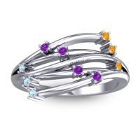 Amethyst Fashion Ring In 14k White Gold With Citrine And Aquamarine – Cayana Dainty Ring