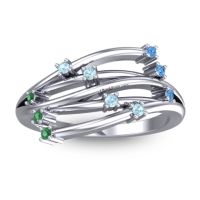 Aquamarine Fashion Ring In 14k White Gold With Swiss Blue Topaz And Emerald – Cayana Dainty Ring