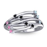 Black Onyx Fashion Ring In 14k White Gold With Aquamarine And Pink Tourmaline – Cayana Dainty Ring