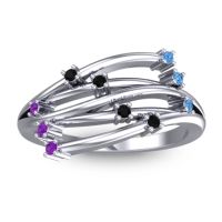 Black Onyx Fashion Ring In 14k White Gold With Swiss Blue Topaz And Amethyst – Cayana Dainty Ring