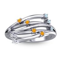 Citrine Fashion Ring In 14k White Gold With Aquamarine And Diamond – Cayana Dainty Ring