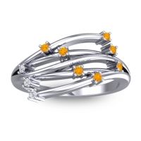 Citrine Fashion Ring In 14k White Gold With Diamond – Cayana Dainty Ring
