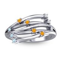 Citrine Fashion Ring In 14k White Gold With Lab Diamond And Aquamarine – Cayana Dainty Ring