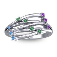 Emerald Fashion Ring In 14k White Gold With Amethyst And Swiss Blue Topaz – Cayana Dainty Ring