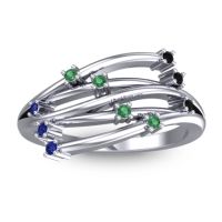 Emerald Fashion Ring In 14k White Gold With Black Onyx And Blue Sapphire – Cayana Dainty Ring