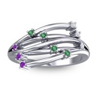 Emerald Fashion Ring In 14k White Gold With Lab Diamond And Amethyst – Cayana Dainty Ring