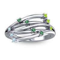 Emerald Fashion Ring In 14k White Gold With Peridot And Aquamarine – Cayana Dainty Ring