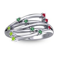 Emerald Fashion Ring In 14k White Gold With Ruby And Peridot – Cayana Dainty Ring