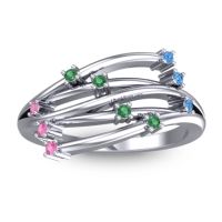 Emerald Fashion Ring In 14k White Gold With Swiss Blue Topaz And Pink Tourmaline – Cayana Dainty Ring