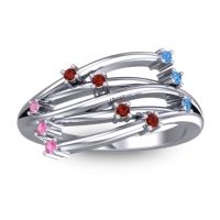 Garnet Fashion Ring In 14k White Gold With Swiss Blue Topaz And Pink Tourmaline – Cayana Dainty Ring