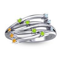 Peridot Fashion Ring In Platinum With Aquamarine And Citrine – Cayana Dainty Ring