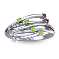 Peridot Fashion Ring In 14k White Gold With Garnet And Lab Diamond – Cayana Dainty Ring