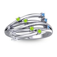 Peridot Fashion Ring In Palladium With Swiss Blue Topaz And Lab Diamond – Cayana Dainty Ring