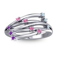Pink Tourmaline Fashion Ring In 14k White Gold With Aquamarine And Amethyst – Cayana Dainty Ring