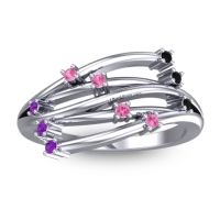 Pink Tourmaline Fashion Ring In 14k White Gold With Black Onyx And Amethyst – Cayana Dainty Ring