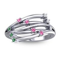 Pink Tourmaline Fashion Ring In 14k White Gold With Lab Diamond And Emerald – Cayana Dainty Ring