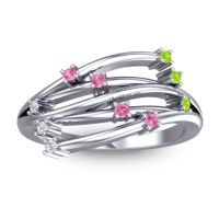 Pink Tourmaline Fashion Ring In 14k White Gold With Peridot And Diamond – Cayana Dainty Ring
