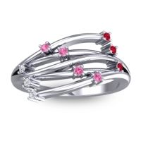 Pink Tourmaline Fashion Ring In 14k White Gold With Ruby And Lab Diamond – Cayana Dainty Ring