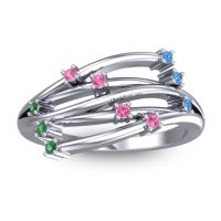 Pink Tourmaline Fashion Ring In 14k White Gold With Swiss Blue Topaz And Emerald – Cayana Dainty Ring