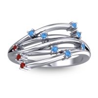 Swiss Blue Topaz Fashion Ring In 14k White Gold With Garnet – Cayana Dainty Ring