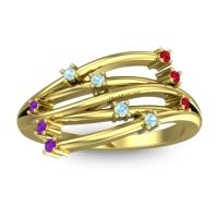 Aquamarine Fashion Ring In 14k Yellow Gold With Ruby And Amethyst – Cayana Dainty Ring