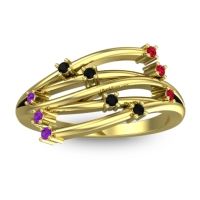 Black Onyx Fashion Ring In 14k Yellow Gold With Ruby And Amethyst – Cayana Dainty Ring