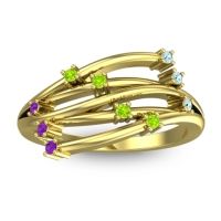 Peridot Fashion Ring In 14k Yellow Gold With Aquamarine And Amethyst – Cayana Dainty Ring