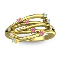 Pink Tourmaline Fashion Ring In 14k Yellow Gold With Aquamarine And Diamond – Cayana Dainty Ring