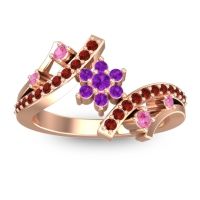 Amethyst Fashion Ring In 14K Rose Gold With Pink Tourmaline And Garnet – Pippala Simple Ring