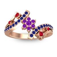 Amethyst Fashion Ring In 14K Rose Gold With Ruby And Blue Sapphire – Pippala Simple Ring