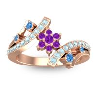 Amethyst Fashion Ring In 14K Rose Gold With Swiss Blue Topaz And Aquamarine – Pippala Simple Ring