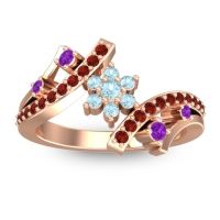 Aquamarine Fashion Ring In 14K Rose Gold With Amethyst And Garnet – Pippala Simple Ring