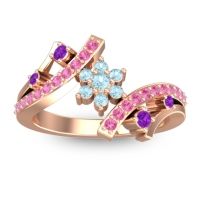 Aquamarine Fashion Ring In 14K Rose Gold With Amethyst And Pink Tourmaline – Pippala Simple Ring