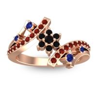 Black Onyx Fashion Ring In 14K Rose Gold With Blue Sapphire And Garnet – Pippala Simple Ring
